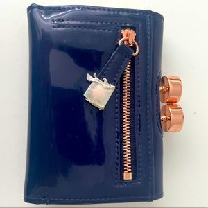Ted Baker Wallet - patent blue, gold hardware, white leather interior- like new